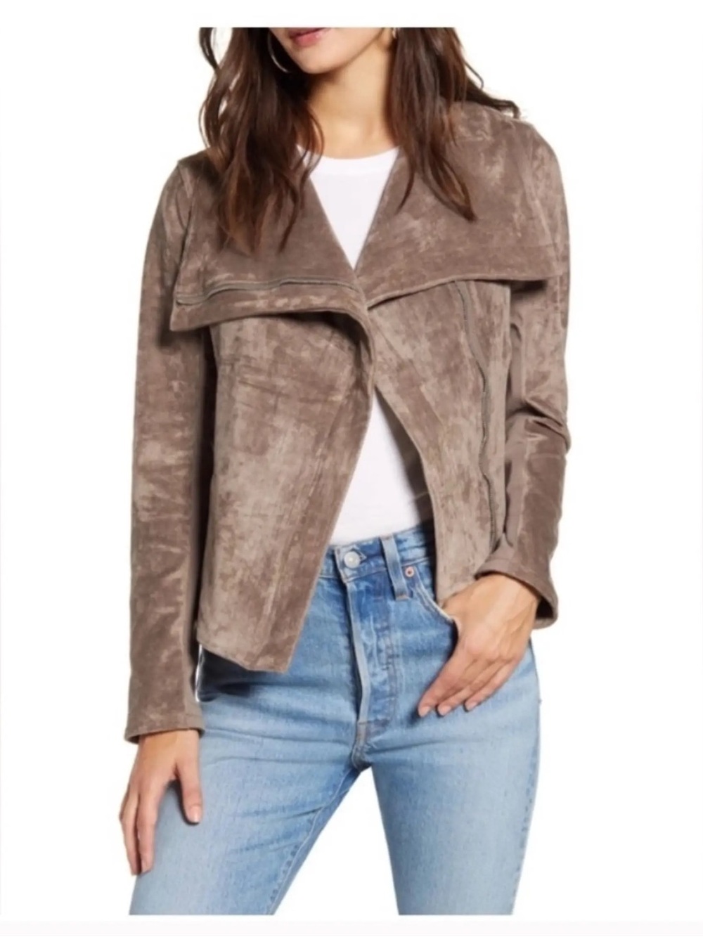 Blank NYC Taupe Suede-Style Draped Moto Jacket Size XS
